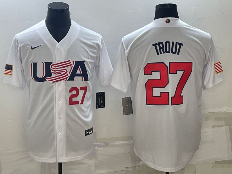 Men 2023 World Cub USA 27 Trout White Nike MLB Jersey6